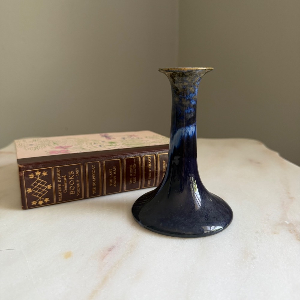 Vintage Blue Drip Glaze Ceramic Taper Candlestick Holder MCM 5.5in
